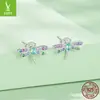 Pendientes de botón plateados Ziyun originales de ópalo plata s925 para mujer, coloridos, con diseño de insecto de primavera, pendientes chapados en platino, venta al por mayor BSE795