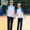 Uniformes escolares de verão para alunos do ensino fundamental e médio, camisas polo de manga curta para alunos do ensino fundamental II, camisetas para alunos do ensino médio, conjuntos de uniformes de classe azuis e brancos