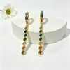 Brincos Pendentes Geométricos Longos Redondos Coloridos com Zircônia Olhos e Franjas Moda Popular Luxo Leve Brincos Arco-Íris Tassel Joias para Orelha Atacado