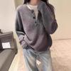 Nuevos Tops Suaves y Cerosos Holgados de Cuello Redondo Prendas de Punto de Lana Punto de Lana Otoño e Invierno 25 Estilo Coreano Versátiles