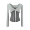 Camiseta de Manga Larga con Cinturón Estilo Puro Deseo Falsa de Dos Piezas para Mujer Otoño 2026 Camisa Base Adelgazante Camiseta Superior