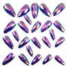 Rombos Multifacetados Estéreo 3D Fantasma Metal Galvanizado Brilhante Manicure Moda Europeia e Americana Cabeça Redonda Amêndoa Unhas Postiças Roxas