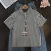 Camisa Polo de Manga Corta con Patrón de Espina de Pescado Retro Americano para Hombre, Estilo Verano, Falso Dos Piezas, Camiseta Resistente con Cuello de Solapa