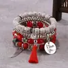 Pulsera Bohemia Europea y Americana para Mujer con Colgante de Alas con Borla Te Amo Conjunto de Pulseras de Cuentas Multicapa con Borlas