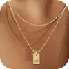 Collar de Amazon de 26 Letras en Capas con Colgantes Cuadrados, Elegante Collar con Colgante de Acero Inoxidable Dorado, Joyería de Moda para Mujeres