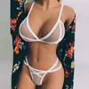 Desfrute de Lingerie Sexy Europeia e Americana para Exportação para Mulheres, Conjunto Sexy de Três Peças com Sutiã de Tira de Renda Transparente e Calcinha