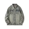 Jaqueta jeans masculina outono nova, estilo retrô americano, lavada, solta e versátil, casaco jeans oversized para homens