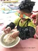 Delantal Infantil Puro Hecho a Mano Algodón Estampado Azul Medio Delantal Ropa para Recolección de Té Tour de Estudio Estilo Étnico Paño para la Cabeza
