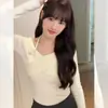 Suéter de Punto Azul Hombros Descubiertos con Cuello Halter Estilo Puro Deseo para Mujer 2024 Invierno, Suéter Corto Ajustado Diseño de Invierno