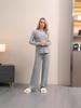 Suéter Jacquard Europeo y Americano Transfronterizo 2025 Otoño e Invierno Holgado Casual de Manga Larga Pantalones de Pierna Ancha Conjunto de Dos Piezas Tejido para Mujer
