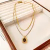 Corrente de osso de cobra de aço de titânio duplo Maillard Tiger Eye Square Colar Outono e inverno Acessórios para suéter Colar laminado duplo feminino
