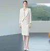 Traje de Falda Corta Profesional Blanco Crudo Nuevo Estilo Primavera y Otoño para Mujer, Elegante Estilo Diosa de Longitud Media Bodycon Formal Ropa de Trabajo