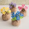 Bolsa de la Suerte Tejida a Crochet Hecha a Mano Transfronteriza Plantas Pequeñas en Maceta Muebles para el Hogar Decoración de Rosa Tejida de Lana Plantas en Maceta Flor Simulada