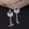 Pendientes con borlas de jade hetian y murciélago azul quemado estilo chino vintage de plata S925 de Golden Deer King para mujer