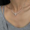 Collar de plata rota con perla estilo francés para mujer, ligero, lujoso, de alta gama, elegante, estilo frío, cadena de clavícula distintiva que combina con todo.