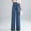 Jeans de pierna ancha de tiro alto para mujer, nuevo estilo otoño 2026, pierna recta holgada, buena caída, adelgazantes, casual, versátiles, te hacen ver más alta, hasta el suelo