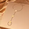 Comércio Exterior Transfronteiriço Pulseira de Aço Titânio Trevo de Quatro Folhas Pingente Gravável Pulseira de Dedo Conectada Charme Unissex Versátil Acessórios de Joia para Mão