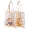 Bolsa de lona de dibujos animados en stock, bolsa de hombro alta personalizada, bolsa de algodón para compras y uso diario de estudiantes, logo personalizado