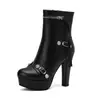 Botines Vintage talla extra Remache Botas Romanas Gruesas Comercio Exterior 4 Hebilla Nueva Cremallera Botas de Tacón Alto Mesa de Agua Blanco