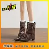 Fivela Salto Grosso Estilo Coreano Camurça Bico Fino 2025 Novas Botas Curtas Outono Inverno Novas Botas de Cavaleiro Emagrecedoras Botas para Calça