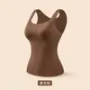 Roupa íntima térmica sem costura para outono e inverno com toque de segunda pele, tamanho plus size, colete feminino quente com sutiã embutido, camada base forrada com fleece
