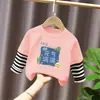 G2031# Camiseta de Manga Longa Infantil Primavera e Outono Nova Camiseta Outono Meninos e Meninas Camiseta Base Falsa de Duas Peças Infantil