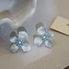 Diseño Romántico Francés Simple Elegante Pendientes de Flor Azul Perla Brillante Pendientes Elegantes de Moda Personalizados para Mujer