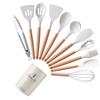 Edición Ligera Mango de Madera Utensilios de Cocina de Silicona Juego de 11 Piezas Herramientas de Cocina Espátula y Cuchara para Cocinar Juego de 11 Piezas Juegos de Cocina