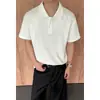 Camisa Polo desconstruída de manga curta com gola estilo americano para homens, camiseta de verão com corte quadrado e toque de alta qualidade, top de meia-manga para usar em camadas