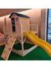 Cabaña de Madera Exterior para Jardín de Infancia Tobogán para Niños Casa de Juego Madera Anticorrosiva Casa del Árbol Móvil Tobogán para Niños Casa de Madera