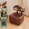 Banqueta Doméstica com Rodízios, Banqueta Giratória com Encosto Estilo Vintage, Banqueta com Rodízios para Sala de Estar, Banqueta Baixa de Luxo Leve com Rodízios, Banqueta para Trocar Sapatos