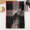 Xale Longo Feminino Outono e Inverno Estilo Coreano Moda Versátil Cachecol Quente com Franjas Imitação de Caxemira Xadrez Britânico