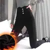 Pantalones negros ajustados para mujer, primavera y otoño, térmicos, forrados de polar, talla grande, de cintura alta, elásticos, adecuados para el uso diario, pantalones pitillo