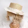Lolita Sombrero de Paja Elegante Hecho a Mano Color Cla Margarita Encaje Lazo Sombrero de Paja Flor Boda Sombrero de Sol
