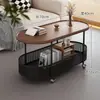 Sofá de Sala de Estar Modelo Nuevo 2026 Mesa de Café Móvil para Uso Doméstico, Mesa Auxiliar con Ruedas Ovalada Creativa de Madera Maciza Estilo Vintage