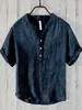 Camisa Polo de Hombre con Cuello en V Estampado Digital 3D, Lino de Bambú, 3 Materiales, Botones, Estilo Ukiyo-e Japonés, Transpirable y que Absorbe la Humedad