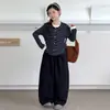 Conjunto de Otoño para Niñas 2026 Nuevo de Moda y Elegante Estilo Coreano Conjunto de Cárdigan Rayado Falso de Dos Piezas para Niños Mayores