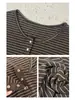 Nueva Camiseta de Manga Larga a Rayas Ajustada con Cuello Semiabierto para Mujer, Principios de Otoño, Cómoda, Estilo Coreano, Capa Base Adelgazante