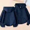 Sudadera con capucha de moda para niños y niñas de primavera y otoño, chaqueta casual de color liso con cremallera, sudadera moderna para niños mayores