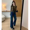B ¡Pago! Jeans Bodycon de Tiro Alto Lavado Retro Adelgazantes Elásticos en Cuatro Direcciones Micro Acampanados Otoño H092503