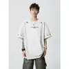 Gola redonda moderno legal bonito rua alta solto bordado manga curta tie-dye americano manga de cinco pontos cropped camiseta masculina verão manga