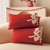 Cojín festivo para boda, cojín de sofá para la sala de estar, cojín rectangular rojo, un par de fundas de almohada con temática de boda para la cama nupcial