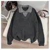 Suéter de punto retro de bloques de color mezclado para otoño/invierno 2026, unisex, moderno, de ajuste holgado, jersey casual