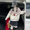 Elegante suéter de invierno para niñas, nueva colección 2026, ropa infantil, estilo Fair Isle, conjuntos a juego para padres e hijos, cuello semi-alto, moderno suéter de punto