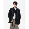 Camisa masculina de manga longa, estação outono, colarinho de lapela, camisa casual moderna, novo estilo, corte solto, texturizada, rosa, high street, listrada, estilo americano
