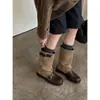 Botas retro de estilo coreano para mujer, con punta redonda, hebilla y empalme de gamuza, plisadas y apiladas, para invierno 2026, con tacón grueso, moda, botines