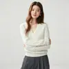 Nuevo Suéter de Cachemir Otoño/Invierno 2026 para Mujer Cuello Tijera Multibotones Color Sólido Elegante Versátil Tejido Holgado Top Base