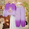 Conjunto Degradê para Meninas Outono Novo Moletom Calça de Moletom para Menina Crianças Bebê Outono Casual Desenho Animado Conjunto de Duas Peças