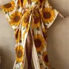 Robe francês retrô estilo resort plus size, vestido de amarrar com barra larga estampada, best-seller no site independente cross-border Temu