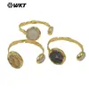 Mpb140 Hermoso y Exquisito Pulsera Delgada Abierta de Latón con Incrustaciones de Perla de Concha Gris y Amarilla Joyería al por Mayor para Mujeres